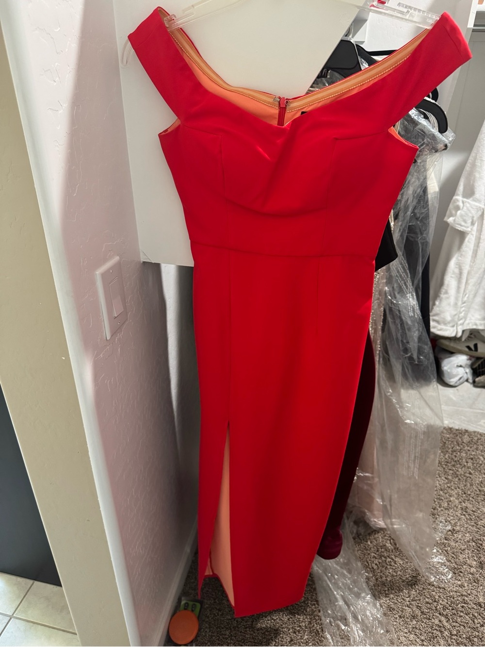 Bariano Australia Elegant Red Off-Shoulder Sheath Dress